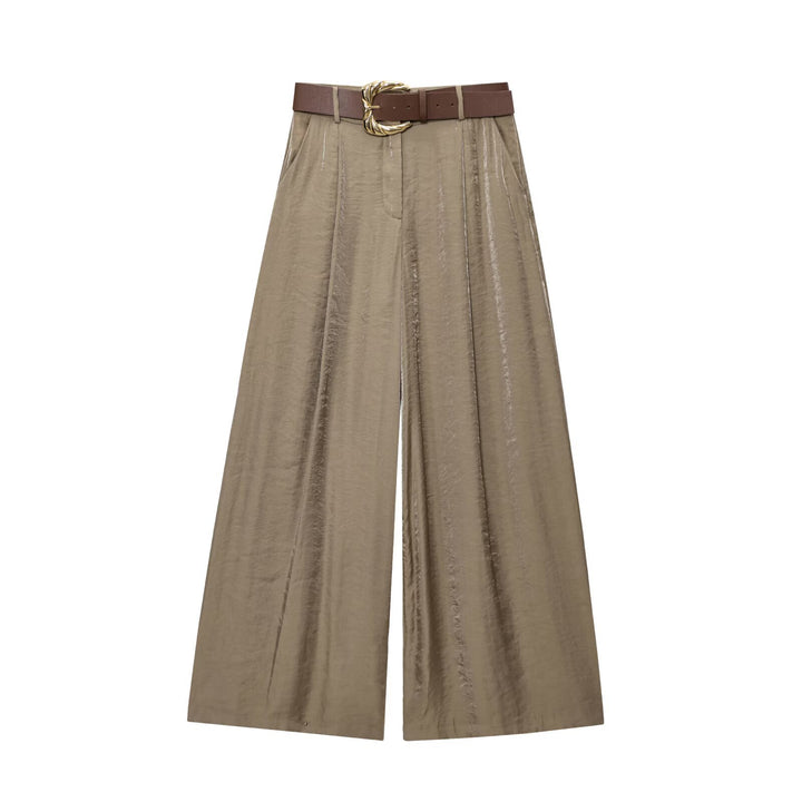 Damen High‑Waist Palazzo‑Hose mit Leoparden‑Print, weitem Bein und Ziergürtel Echo Archiv