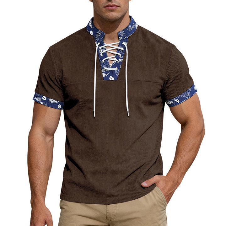 Herren nan Kurzarm-Schnürshirt mit Bandana-Besatz und strukturierter Jerseyqualität Echo Archiv