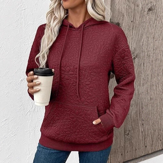 Damen Gestepptes Kapuzen-Sweatshirt mit floralem Steppmuster und Kängurutasche Echoarchiv