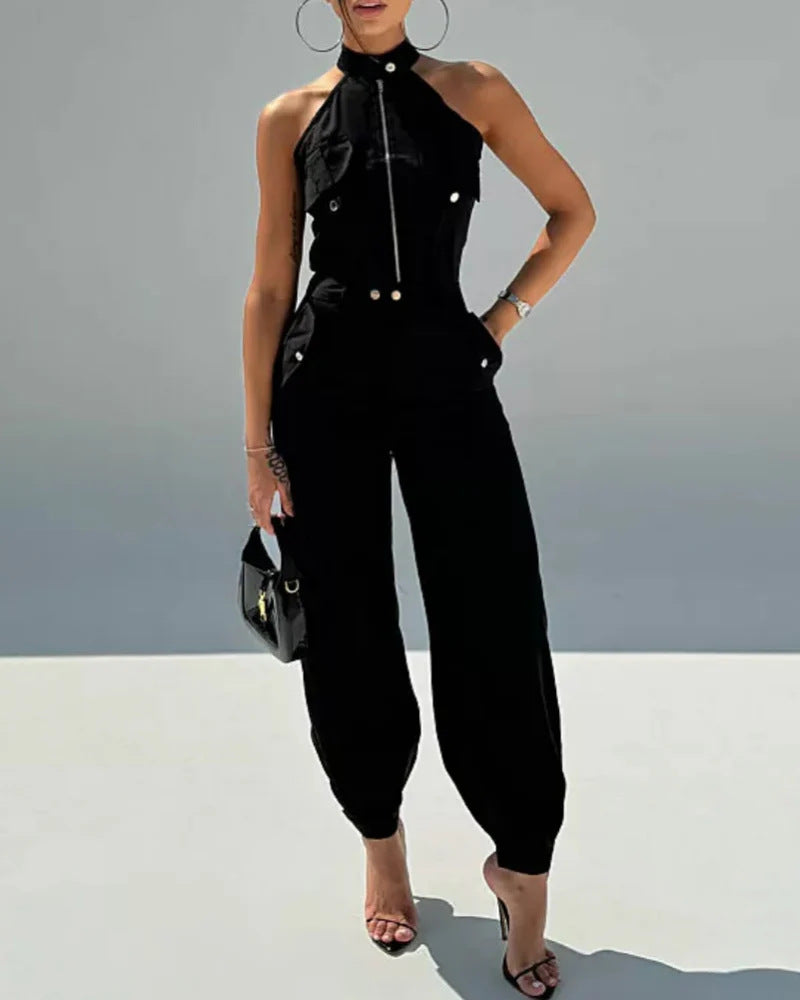 Damen modischer einteiliger Overall mit hohem Kragen und praktischen Taschen Echo Archiv