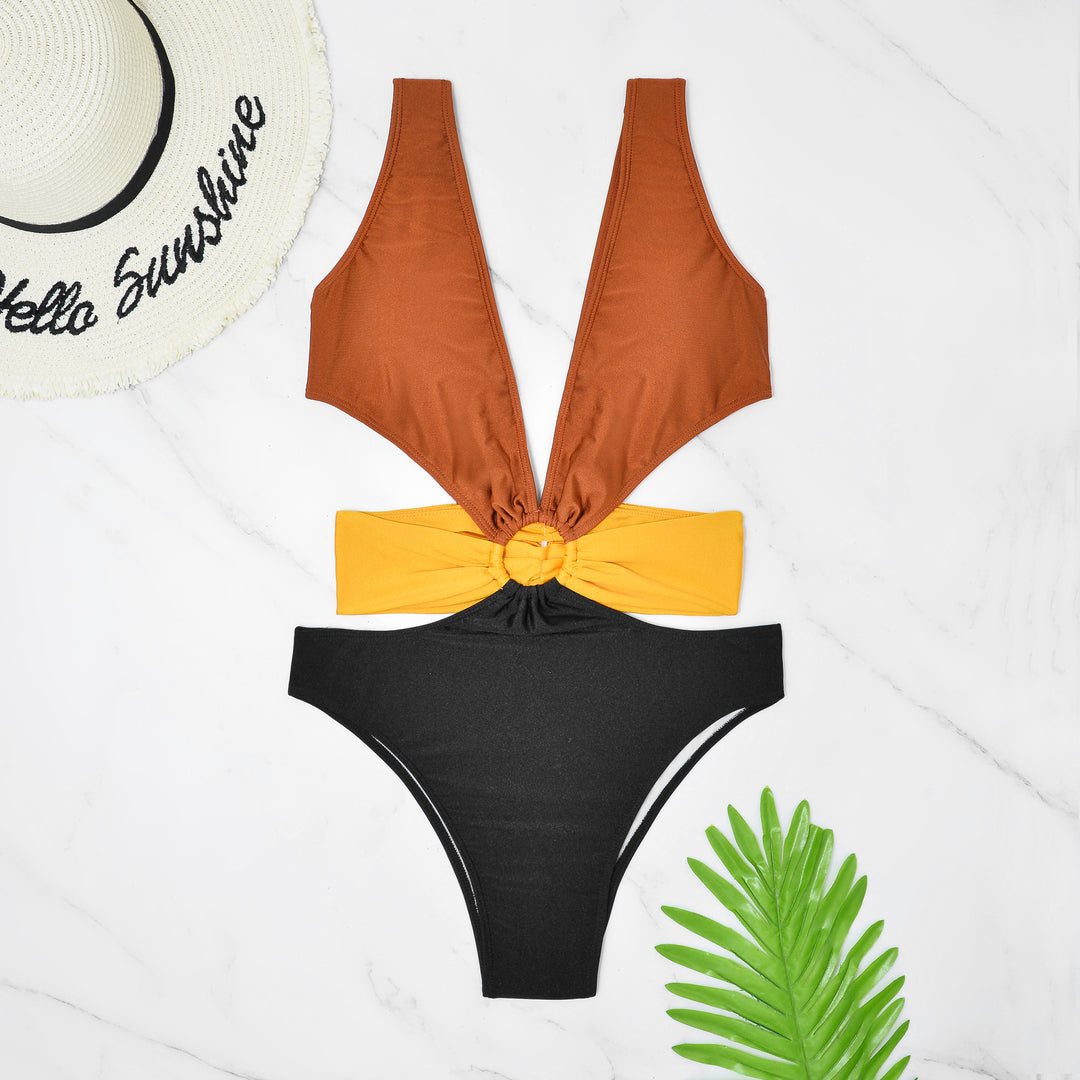 Damen Einteiliger Badeanzug mit tiefem V-Ausschnitt und raffiniertem Cut-Out Echo Archiv