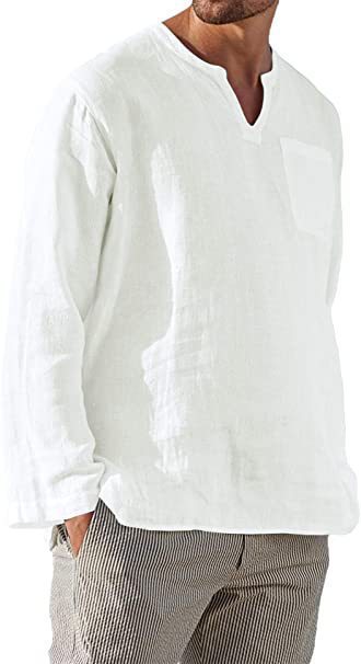 Herren lässiges Langarmshirt mit V-Ausschnitt und praktischer Brusttasche Echoarchiv