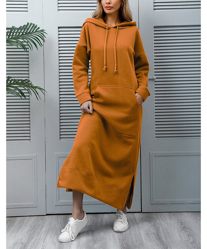 Damen nan langes Kapuzen-Sweatkleid mit Kängurutasche, Seitenschlitzen und lockerer Oversize-Passform Echo Archiv