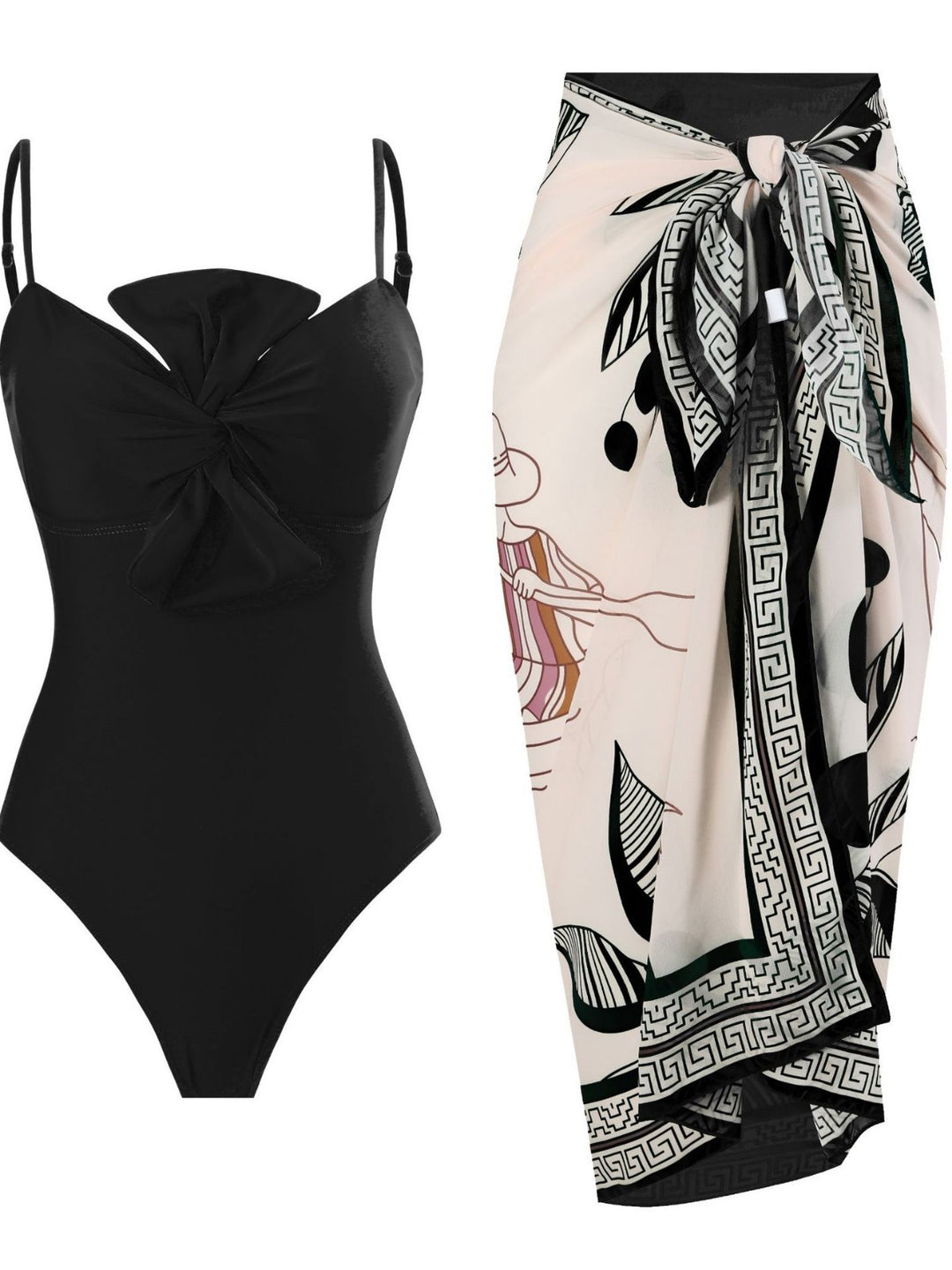 Damen Badeanzug mit elegantem Wickeldesign und floralem Pareo Echo Archiv