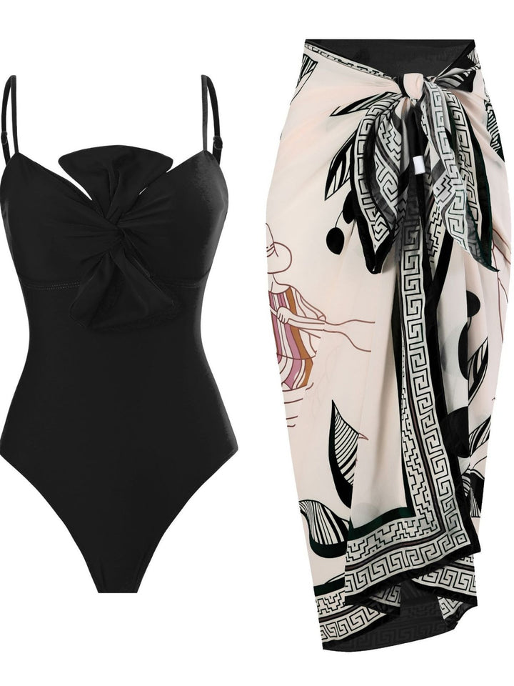 Damen Badeanzug mit elegantem Wickeldesign und floralem Pareo Echo Archiv