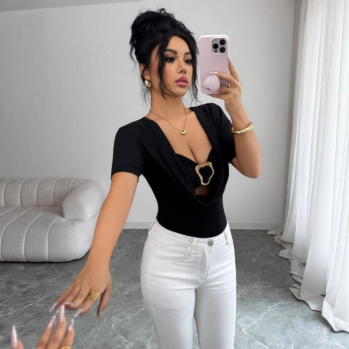 Damen nan drapiertes Cropped-Top mit herzförmiger Zierschließe und Cut-Out Echo Archiv