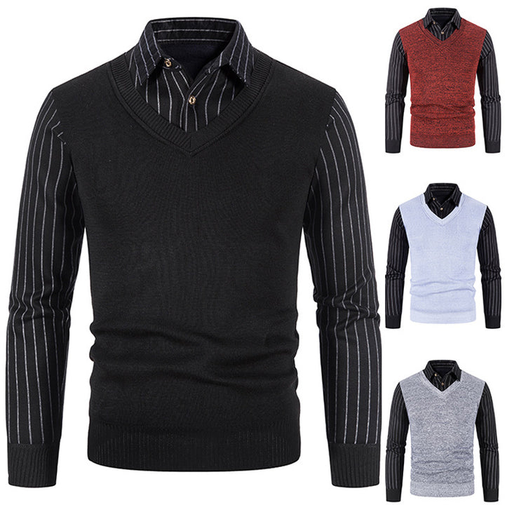 Herren Strickpullover mit V-Ausschnitt und kontrastierenden Ärmeln Echoarchiv