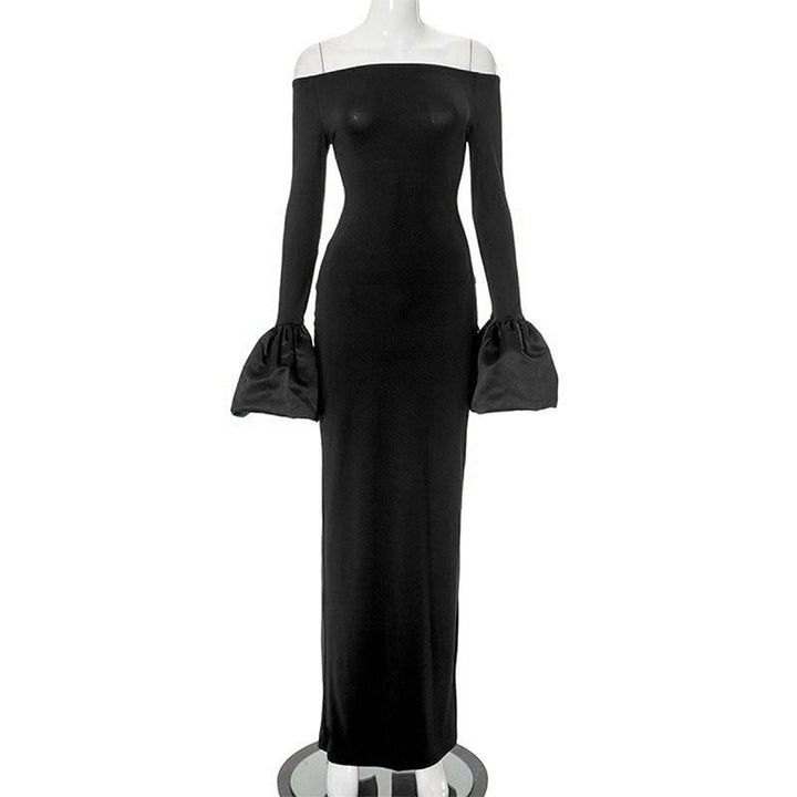 Damen Elegantes Langarm-Maxikleid mit Off-Shoulder-Ausschnitt und Rüschendetails Echo Archiv