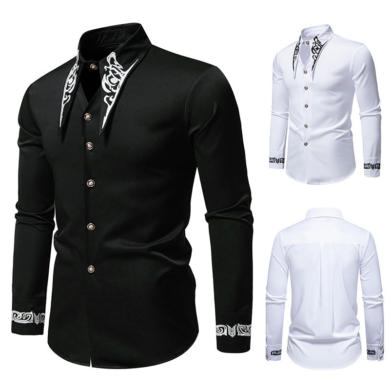 Herren Slim-Fit Business-Hemd mit Stickerei am Kragen und Manschetten Echo Archiv