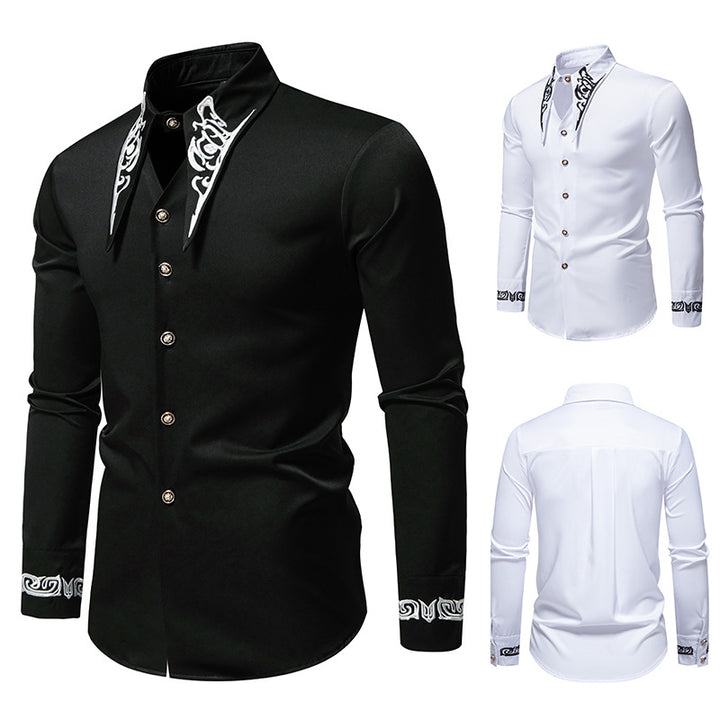 Herren Slim-Fit Business-Hemd mit Stickerei am Kragen und Manschetten Echo Archiv