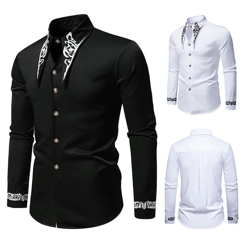Herren Slim-Fit Business-Hemd mit Stickerei am Kragen und Manschetten Echo Archiv