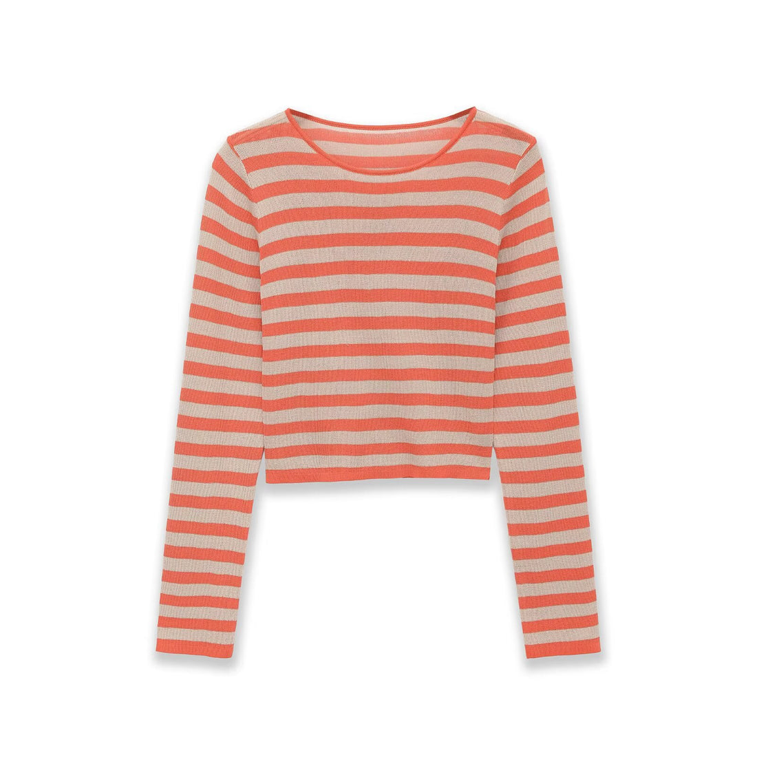 Damen Gestreifter Cropped Feinstrickpullover mit Rundhalsausschnitt Echo Archiv