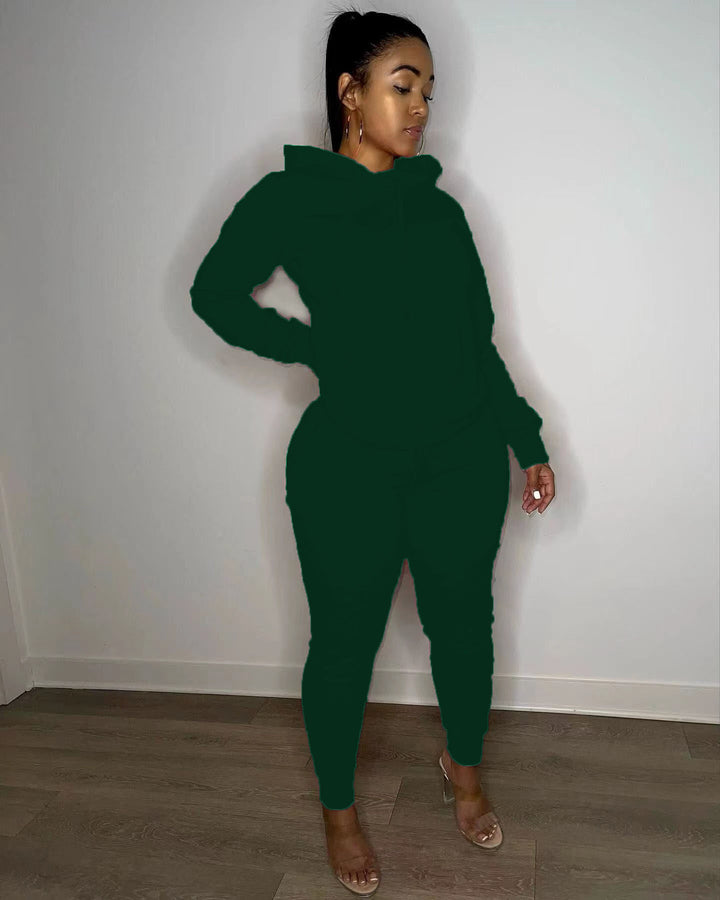 Damen tailliertes Hoodie- und Jogginghose-Set mit Kängurutasche, hohem Komfortbund und gerippten Knöchelbündchen – Auréline