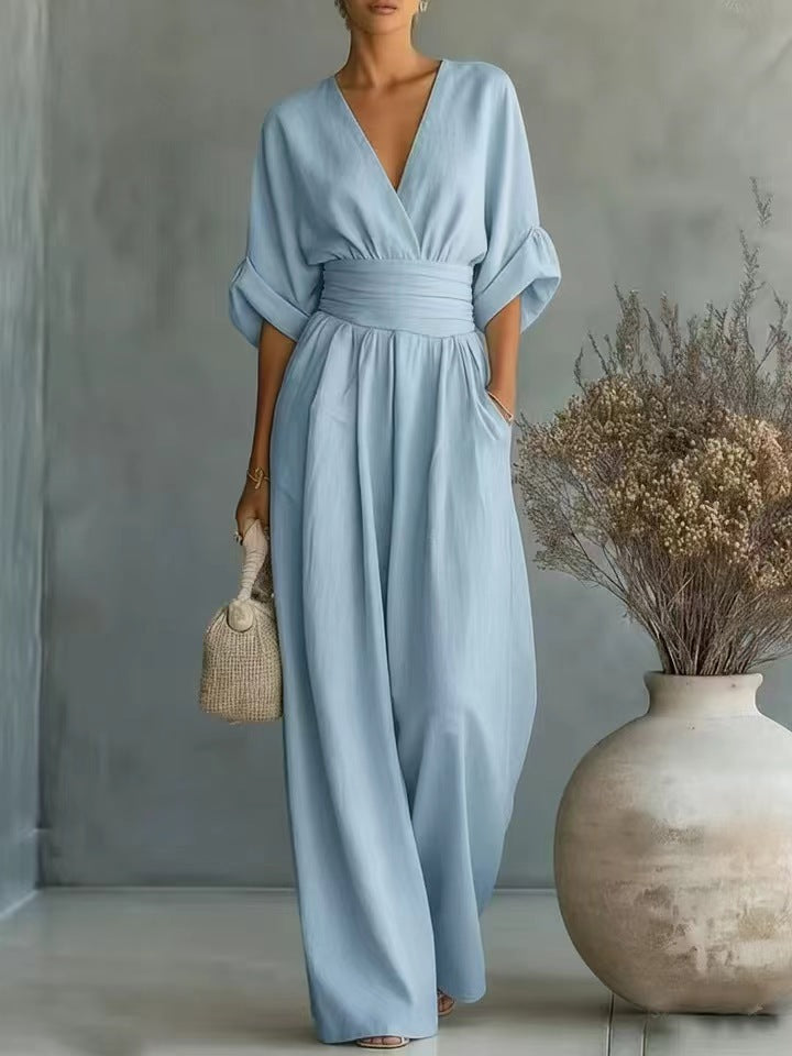 Damen Jumpsuit mit elegantem V-Ausschnitt und weitem Bein Echo Archiv