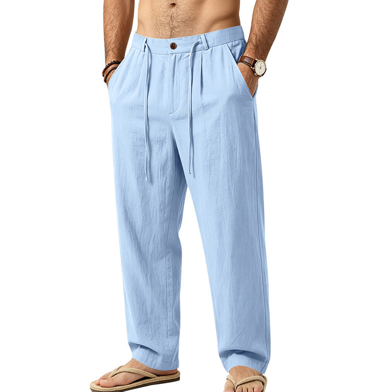 Herren Lässige Loungehose aus Leinenmischung mit Bundfalten und verdecktem Kordelzug Echoarchiv