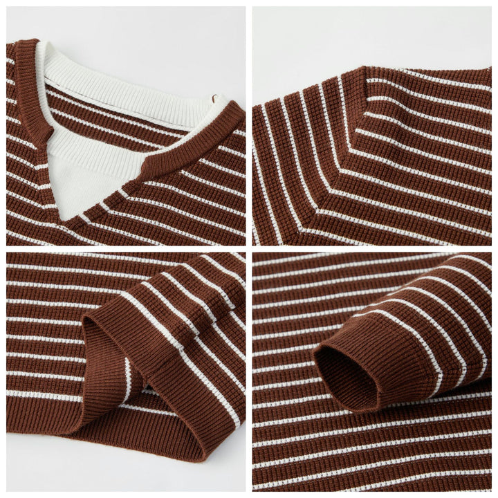 Herren modischer V-Ausschnitt Pullover mit feinem Streifenmuster Echoarchiv