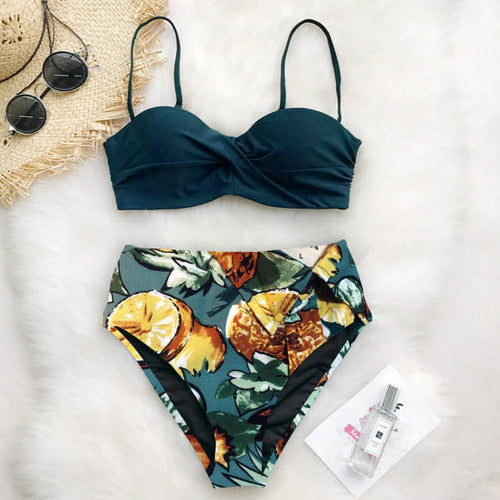 Damen Hoch tailliertes Bikini-Set mit floralem Oberteil Echo Archiv