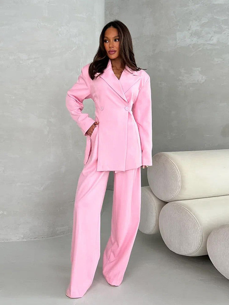 Damen Zweiteiliges Oversize-Anzugset mit Wickel-Blazer und weiten Palazzohosen Echoarchiv