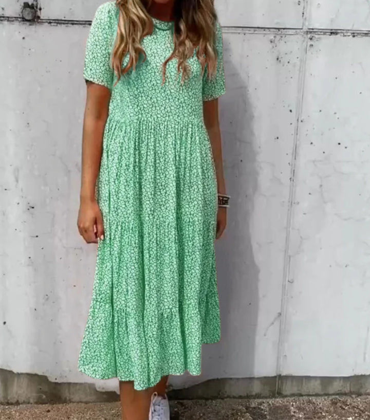 Damen nan leichtes Midikleid mit geraffter Taillenpartie, kurzen Ärmeln und mehrlagigem Stufenrock Echo Archiv