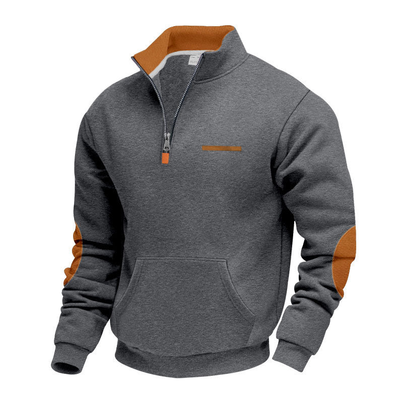 Herren nan Halbzip-Sweatpullover mit Stehkragen, Kängurutasche und Ellenbogenbesatz Echo Archiv