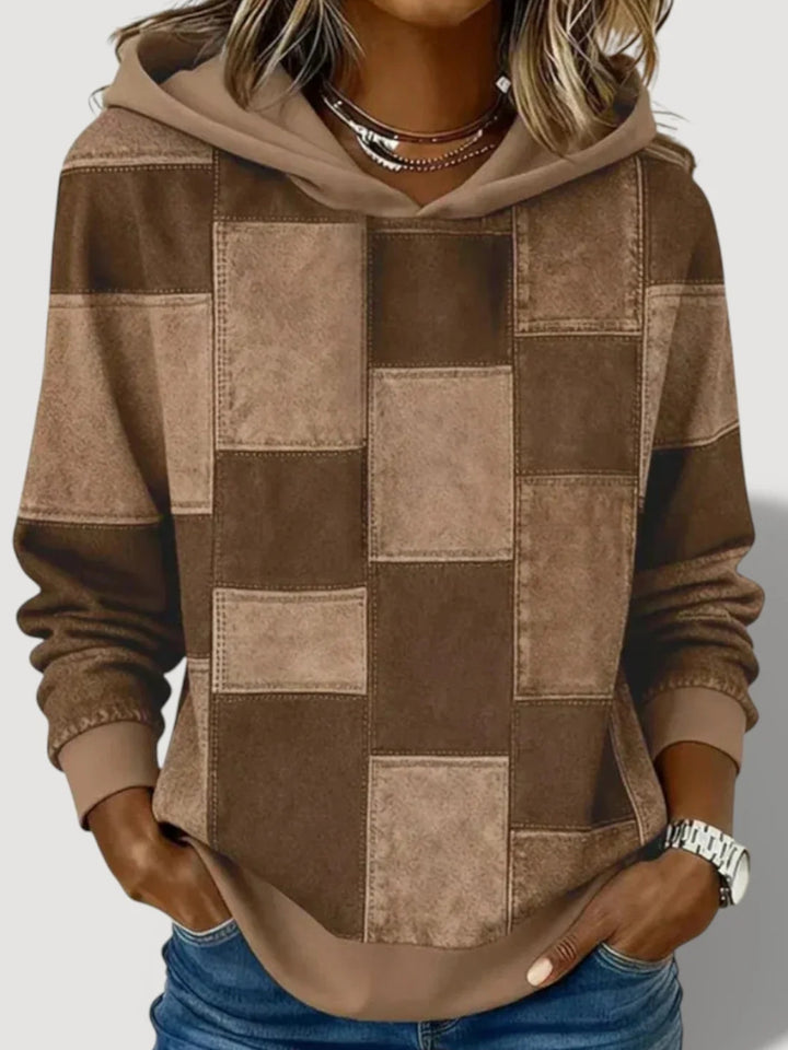 Damen Modischer Kapuzenpullover mit Patchwork-Design