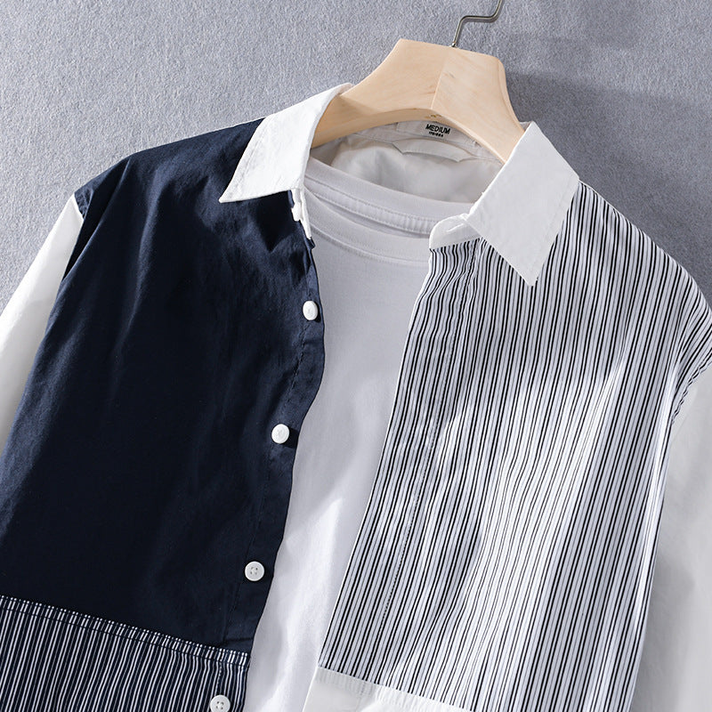 Herren Kontrastiertes Patchwork-Hemd mit Block- und Nadelstreifen Echoarchiv