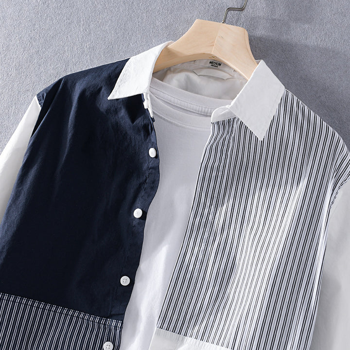 Herren Kontrastiertes Patchwork-Hemd mit Block- und Nadelstreifen Echoarchiv