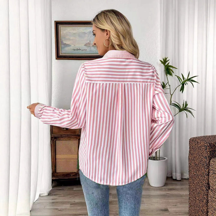 Damen Oversized-Casual Hemdbluse mit kontrastierenden Streifen und aufgesetzter Brusttasche – Avérine