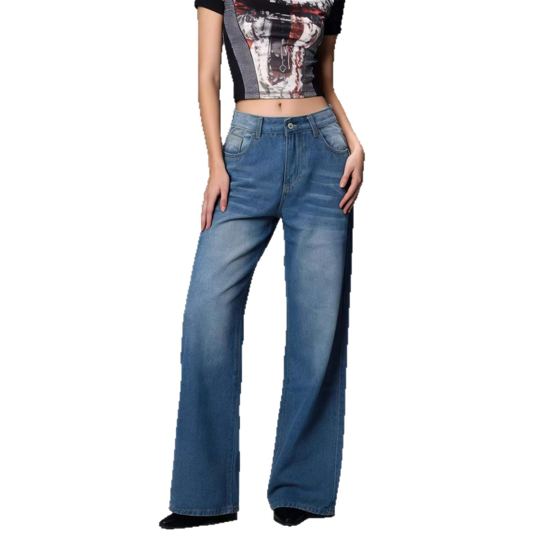 Damen weite Denim-Hose mit Vintage-Waschung und hoch geschnittenem Bund Echo Archiv