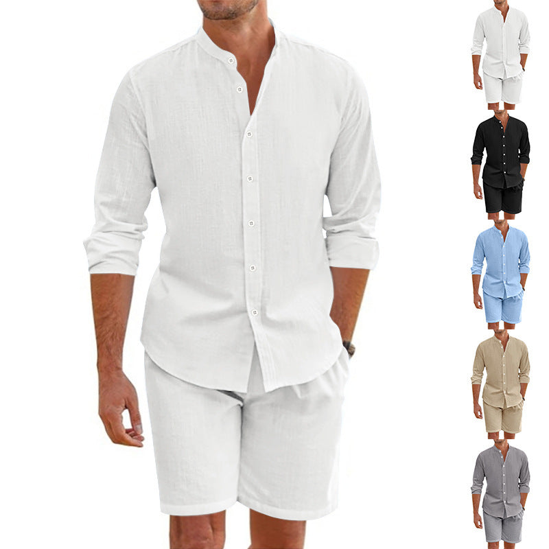 Herren lässiges Leinen-Oberteil und Shorts-Set Echoarchiv