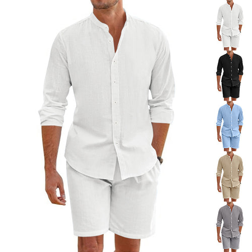 Herren lässiges Leinen-Oberteil und Shorts-Set Echoarchiv