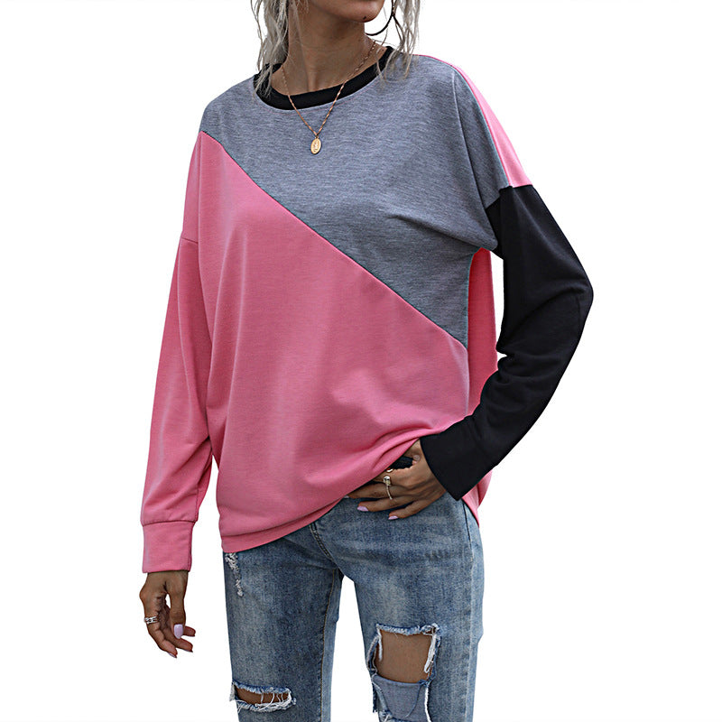 Damen Lässiges Colorblock-Sweatshirt mit diagonaler Teilung und Raglanärmeln Echoarchiv