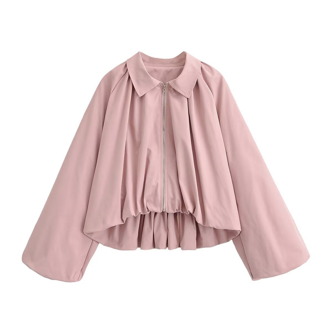 Damen Kurz geschnittene Blousonjacke mit weitem Kimonoärmel und gerafftem Saum Echoarchiv
