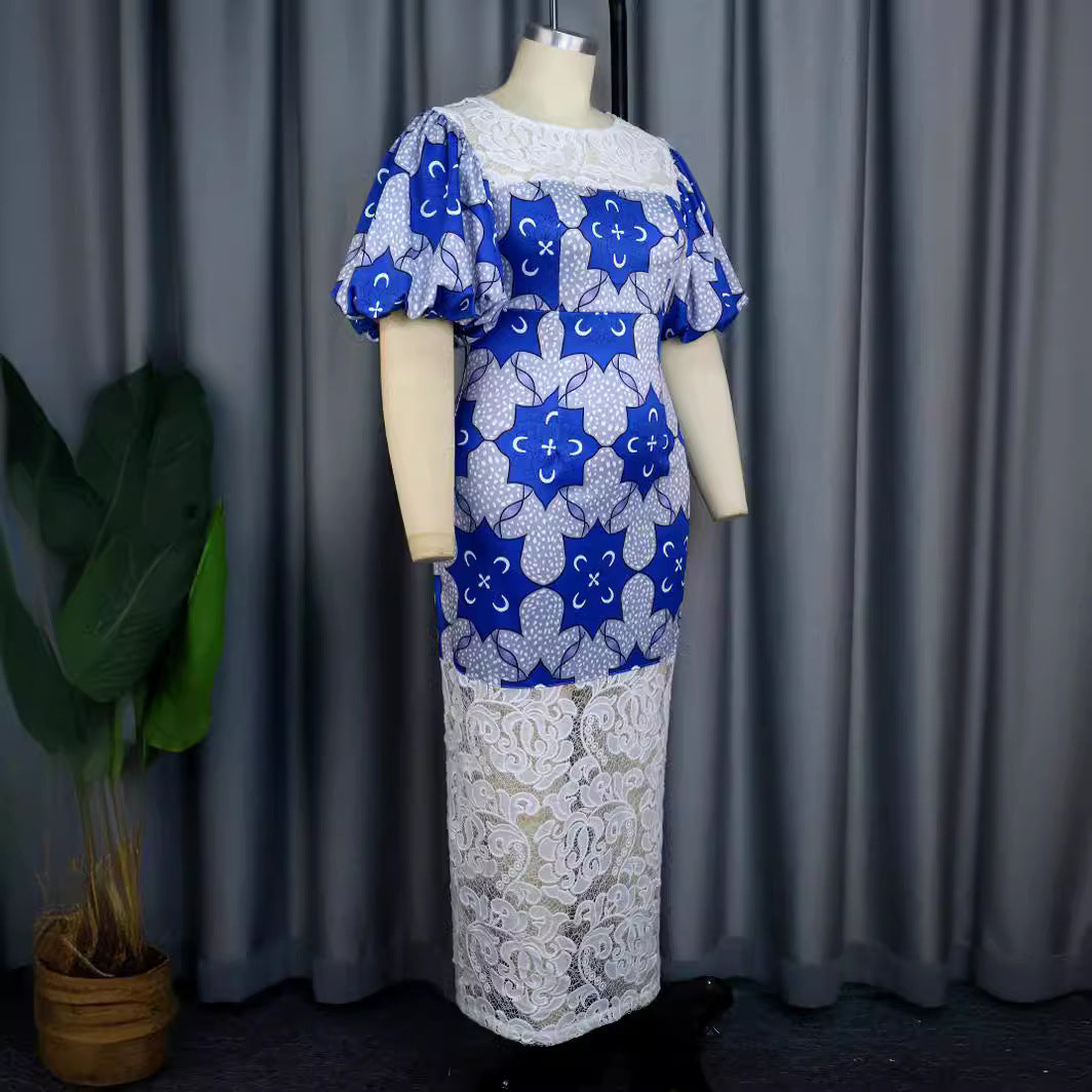 Damen Elegantes Midi-Langarmkleid mit floralem Muster und Puffärmeln Echo Archiv