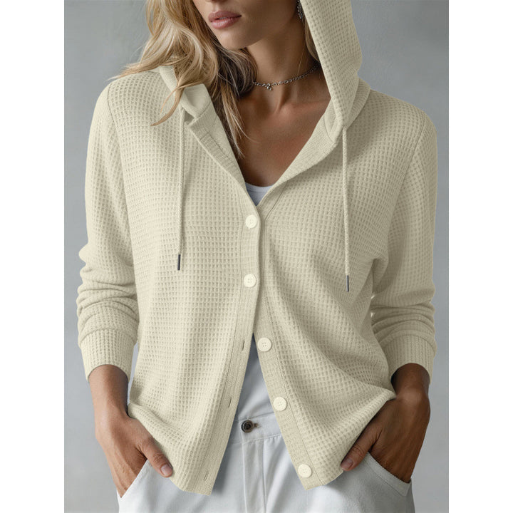Damen Kapuzen-Strickjacke mit Waffelstruktur und Knopfleiste Echoarchiv
