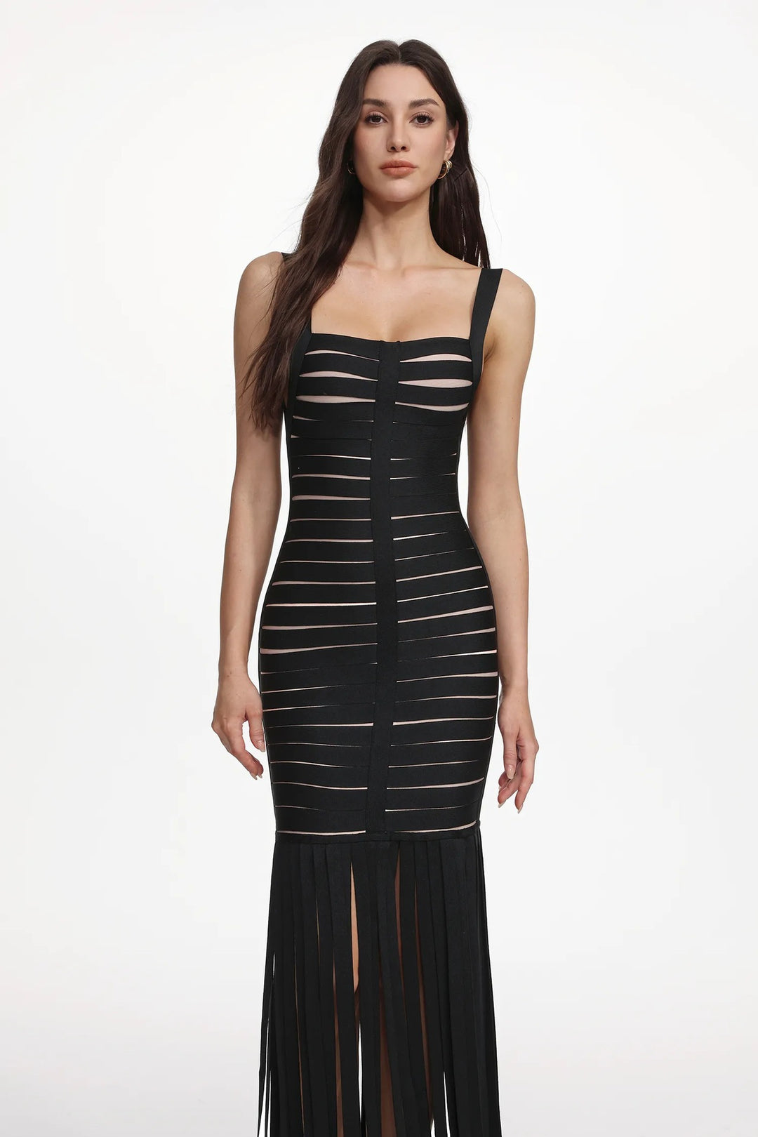 Damen Elegantes Abendkleid mit raffiniertem Streifen-Design und Fransen Echo Archiv