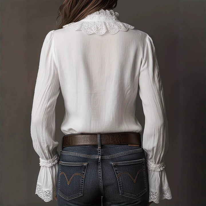 Damen elegante Bluse mit Rüschendetails und Spitzenbesatz Echo Archiv