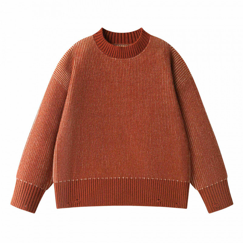 Unisex Oversize-Strickpullover mit Rundhals, Rippenstruktur und verlängertem Bund Echo Archiv