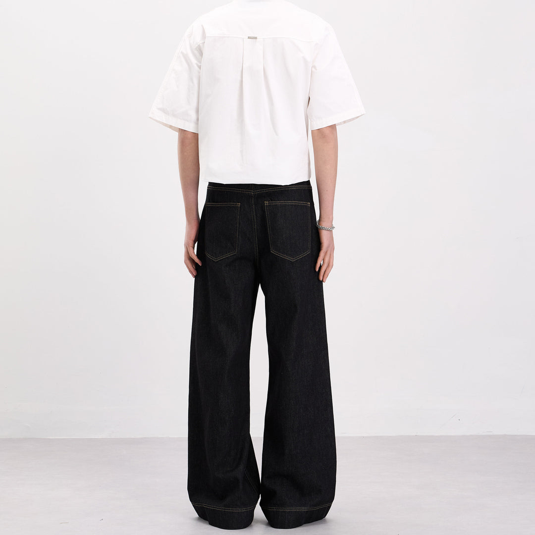 Herren Oversize-Denim-Palazzohose mit skulpturalen Paneelnähten und tiefem Schritt Echo Archiv