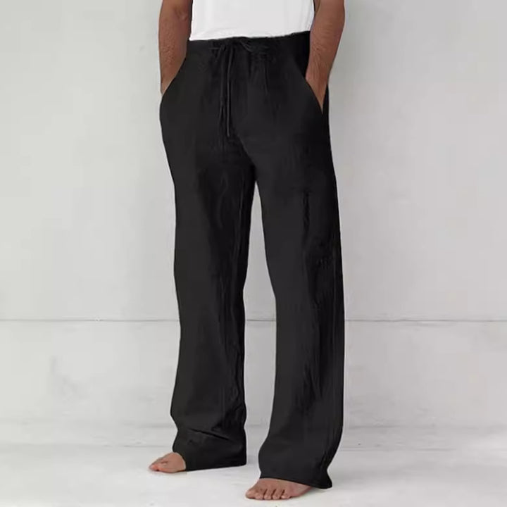 Herren leichte Relax-Chino aus Leinenmix mit weitem Bein, Kordelbund und seitlichen Eingrifftaschen – Sorevano