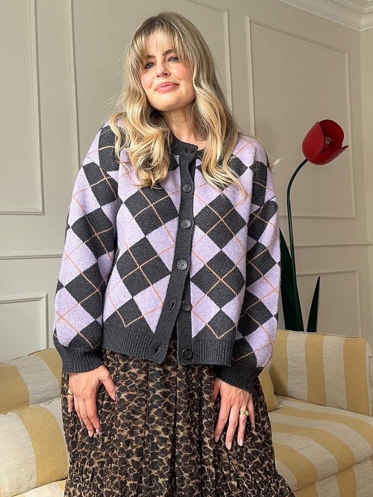 Damen Argyle-Strickjacke mit kastiger Silhouette und großer Knopfleiste Echoarchiv