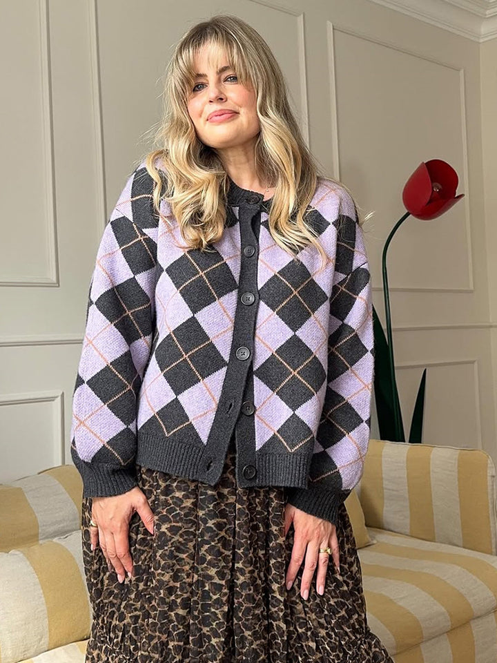 Damen Argyle-Strickjacke mit kastiger Silhouette und großer Knopfleiste Echoarchiv