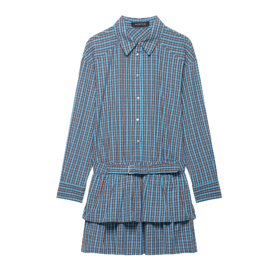 Damen Tailliertes Hemdkleid im Karomuster mit Bindegürtel und Stufenrock Echo Archiv