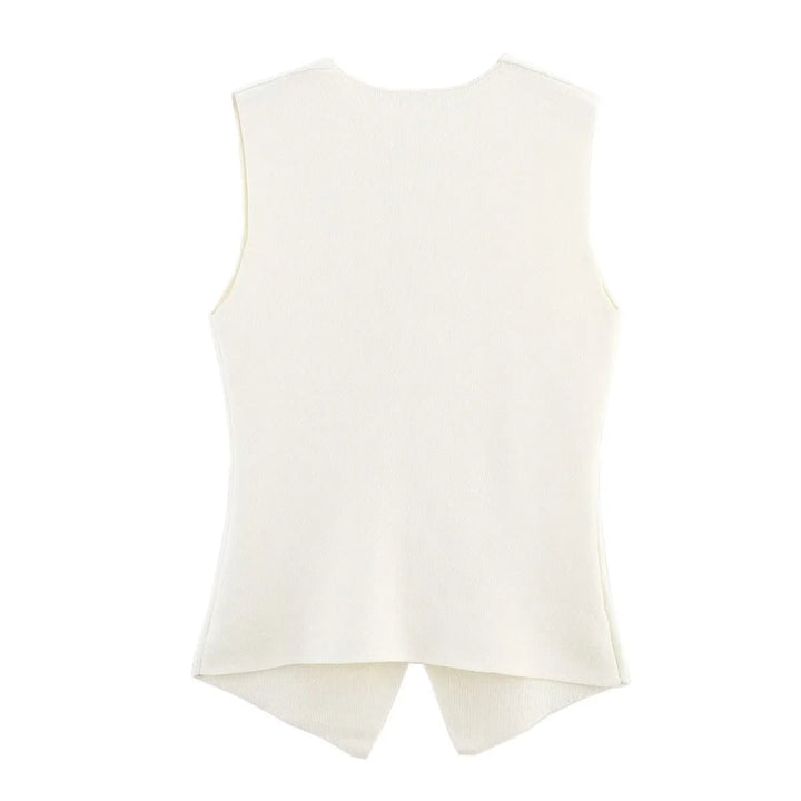 Damen taillierte Strickweste mit tiefem V-Ausschnitt und Zierknopfleiste – Veloura