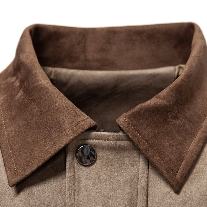 Herren Velourslederjacke im Field-Stil mit Cordkragen und aufgesetzten Taschen Echoarchiv