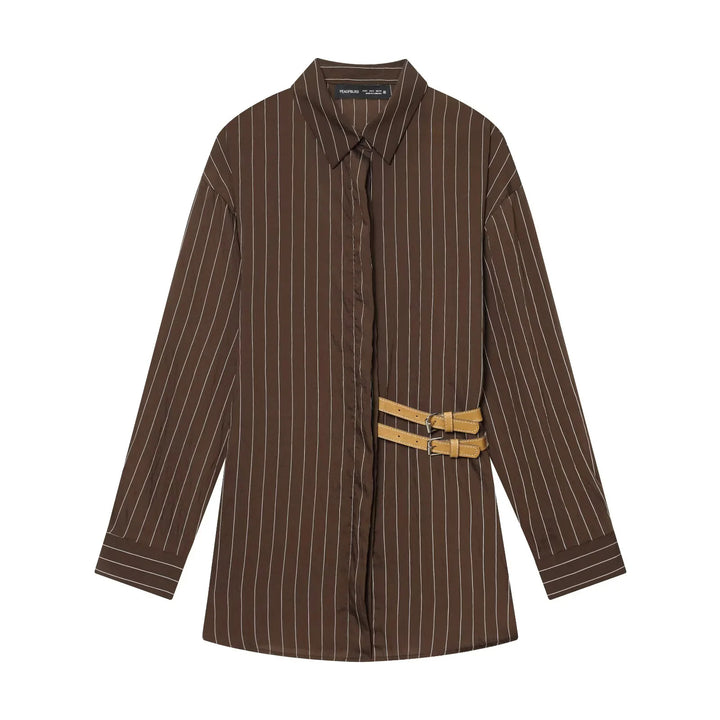 Damen nan oversized Hemdblusen-Midikleid mit verdeckter Knopfleiste und dekorativem Doppelgürtel Echo Archiv