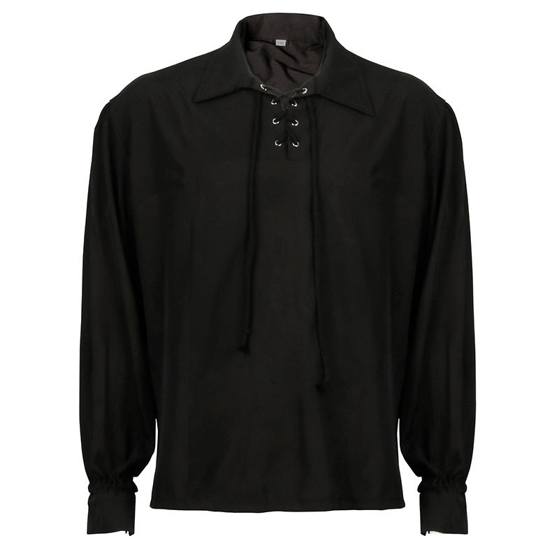 Herren lässiges Kurzarmshirt mit geschnürter V-Kehle, kurzem Stehkragen und weichem Baumwollmix – Marzano
