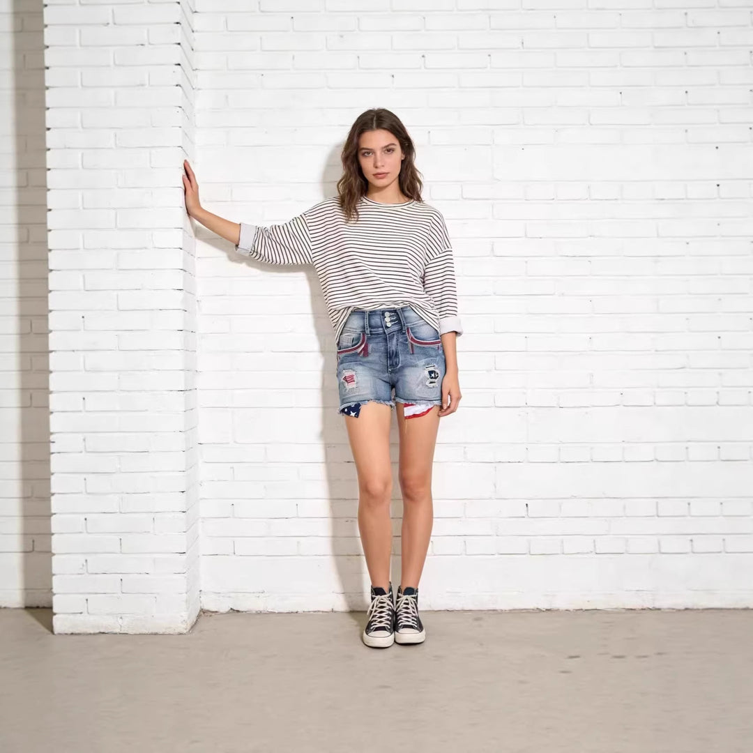 Damen Denim-Shorts im Vintage-Stil mit Aufgestickten Details Echo Archiv