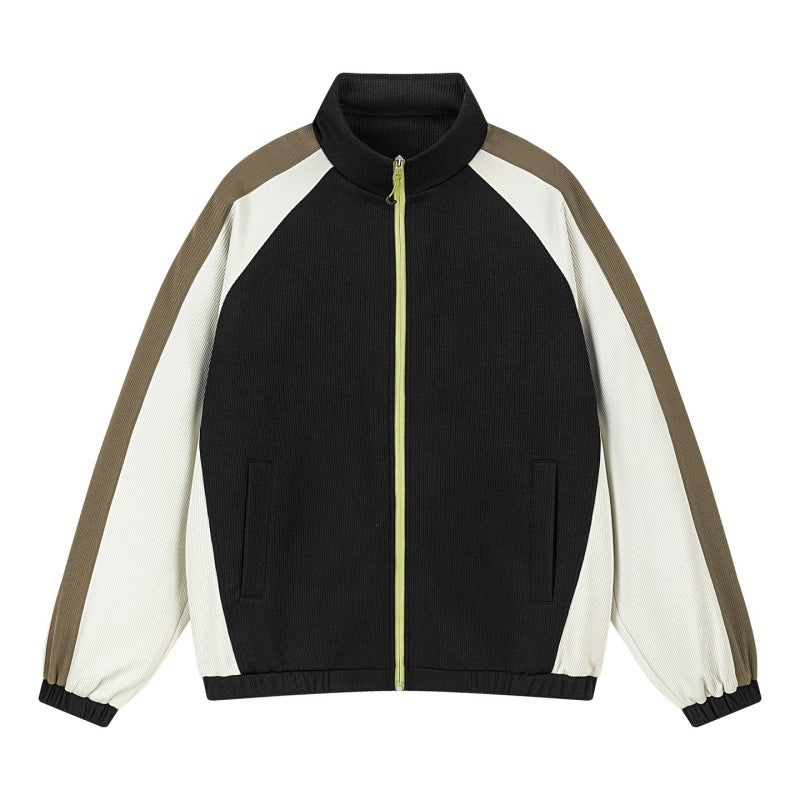 Herren Mehrfarbige Trackjacke mit Stehkragen, Raglanärmeln und durchgehendem Reißverschluss Echoarchiv