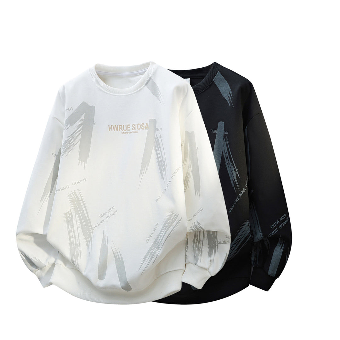 Herren Oversize Rundhals-Sweatshirt mit Pinselprint & elastischen Bündchen Echoarchiv